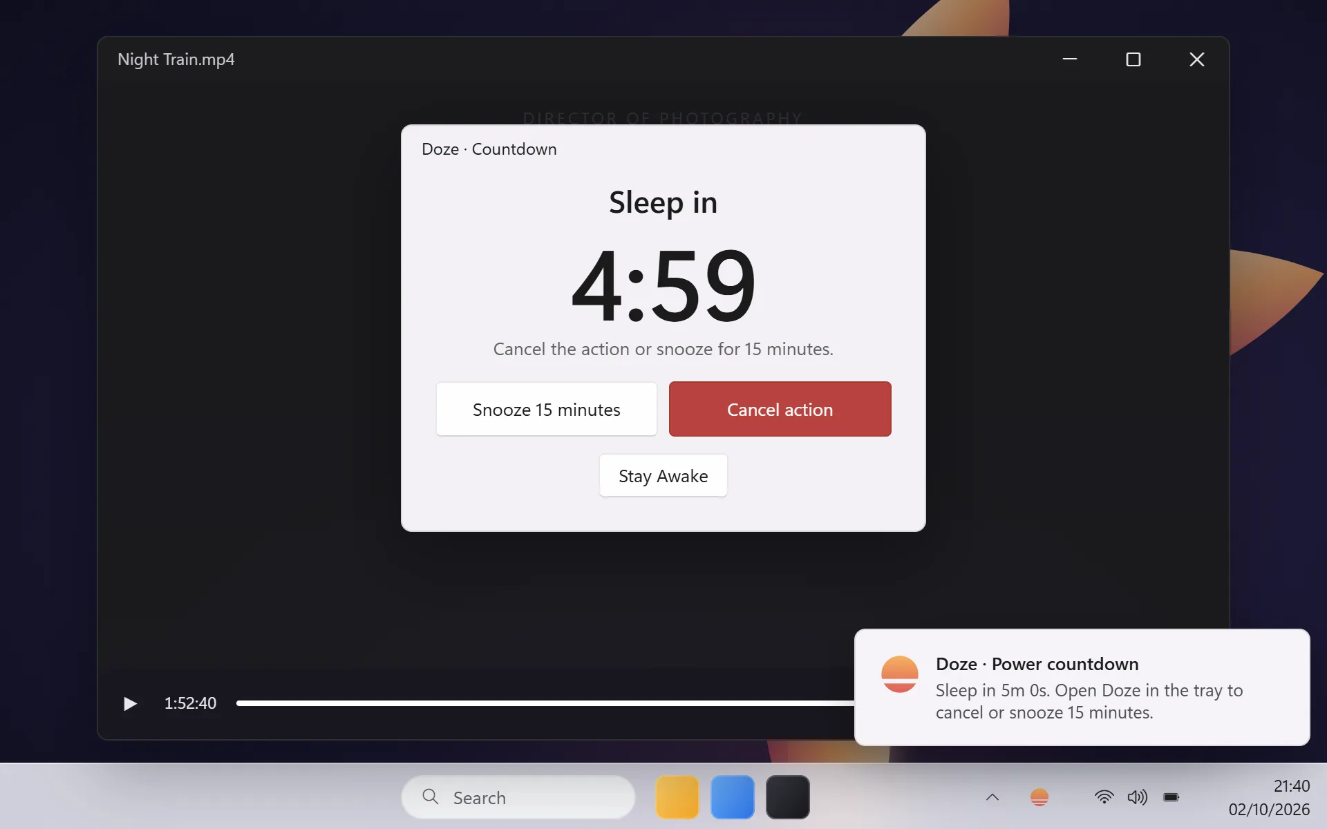 Fall asleep to a film. Doze handles the rest. on Windows